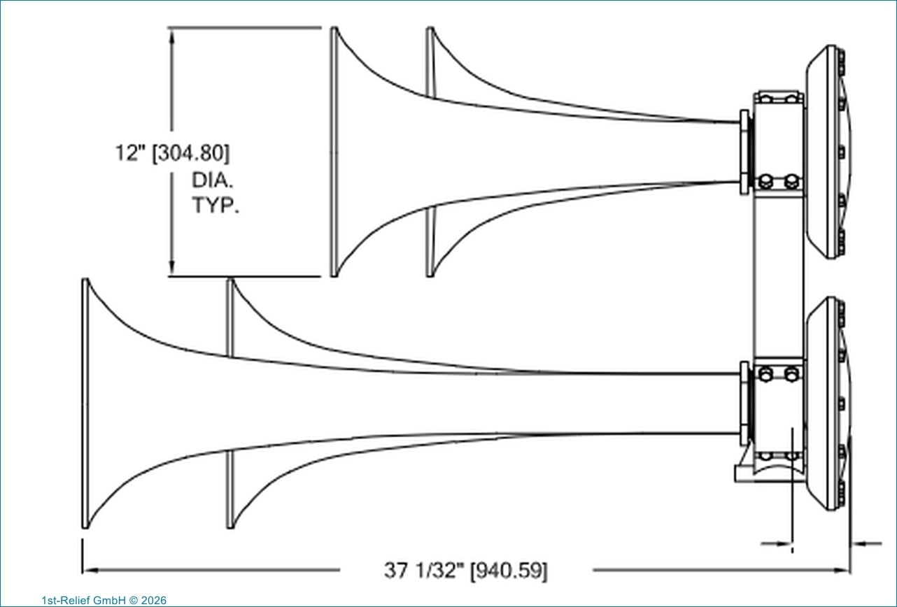 Klaxon pneumatique chromé Q-4 ou Q-4-474 (longueur hors tout de 75 à 200 m)
