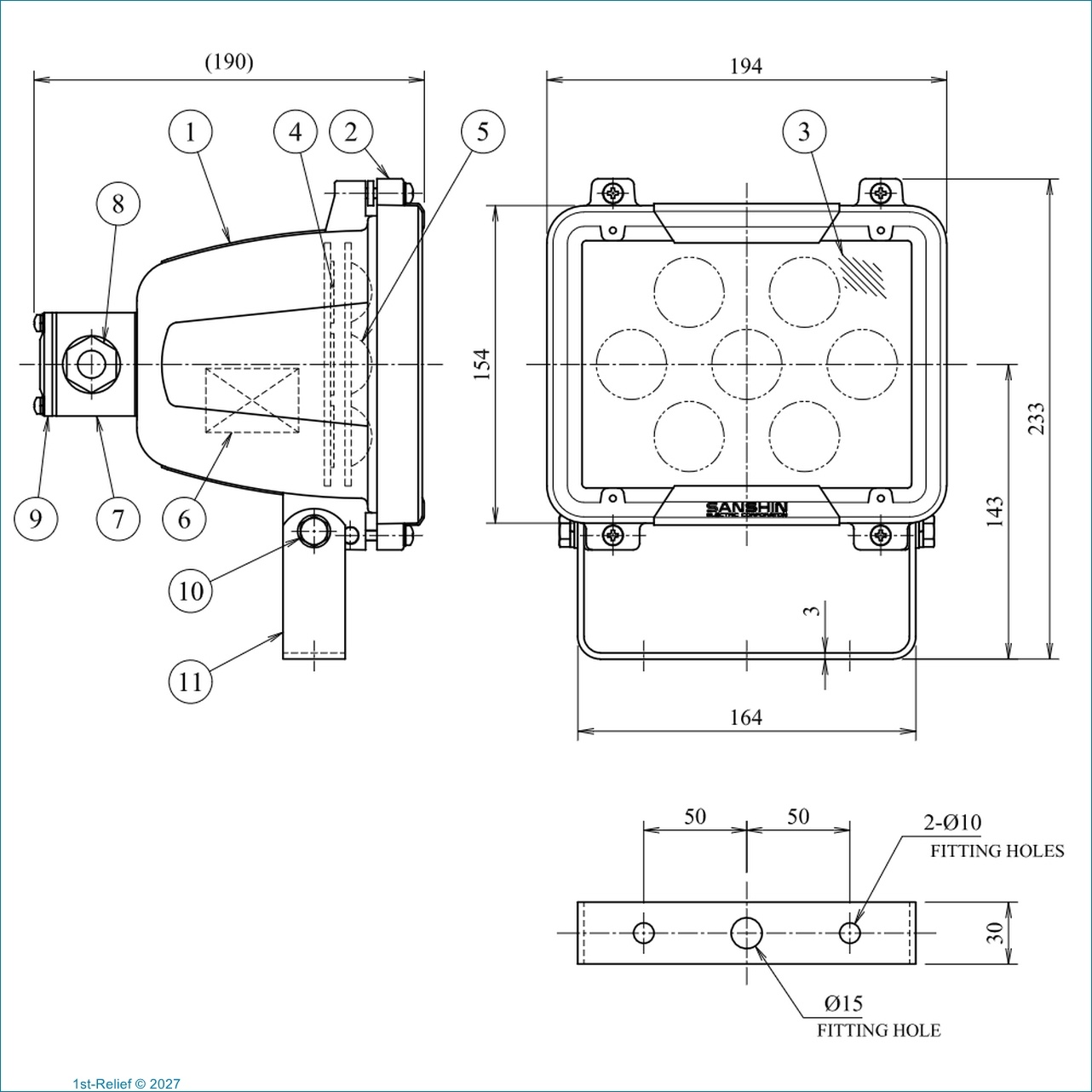 7-inch LED floodlight FDL-021L (230 VAC or 24 VDC)