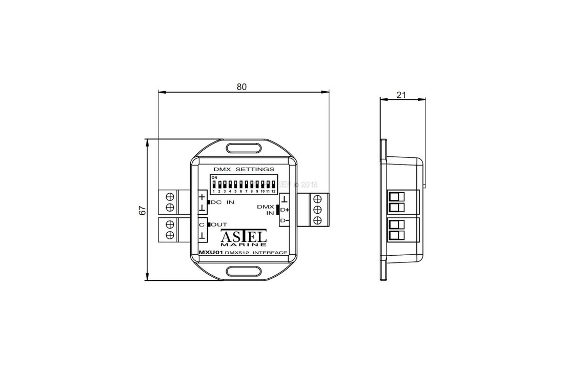 DMX512 Interface MXU01 sistema di controllo dell'illuminazione utilizzando la rete di comunicazione digitale DMX512 standard.