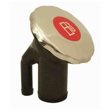 Gasoline-filler pipe with ratcheting seal, color coded metallic inlay and vacuum relief / over pressure relief (VOPR)