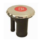 Gasoline-filler pipe with ratcheting seal, color coded metallic inlay and vacuum relief / over pressure relief (VOPR)