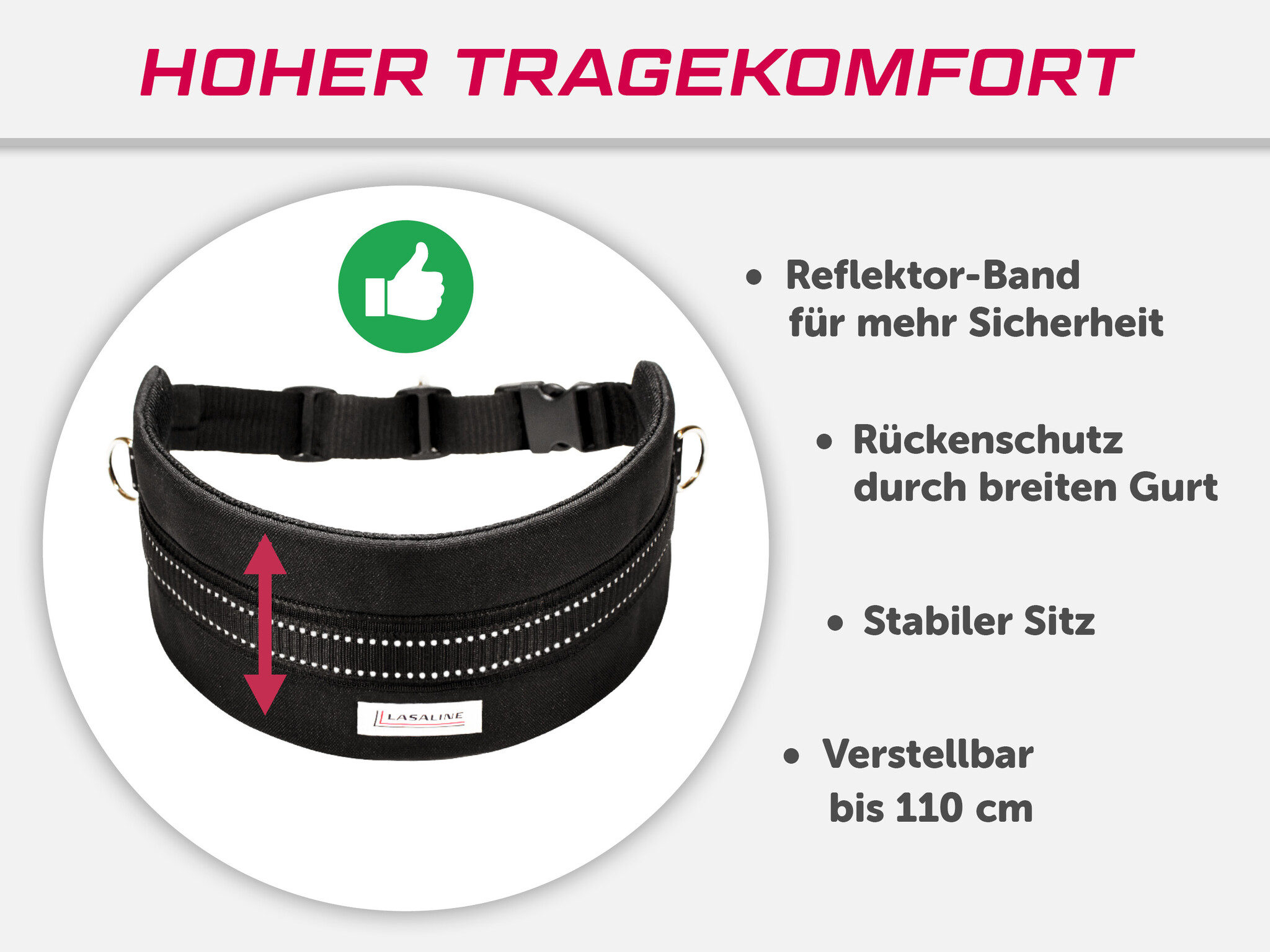 LASALINE LASALINE Handsfree Dog Walking Running Jogging Waist Belt -  black Pedding/ black with reflectors