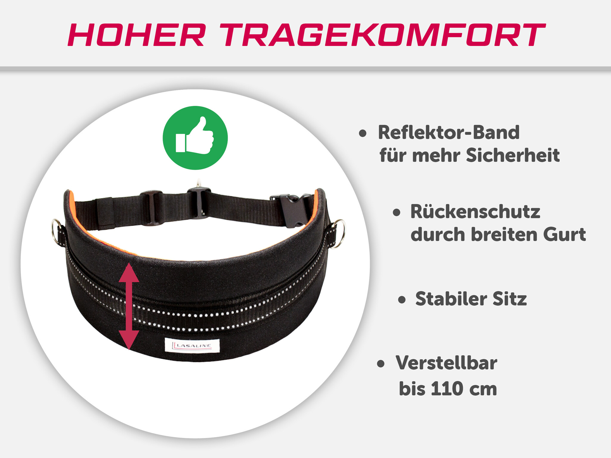 LASALINE Handsfree Dog Walking Running Jogging Waist Belt -  neon orange Pedding/ black with reflectors