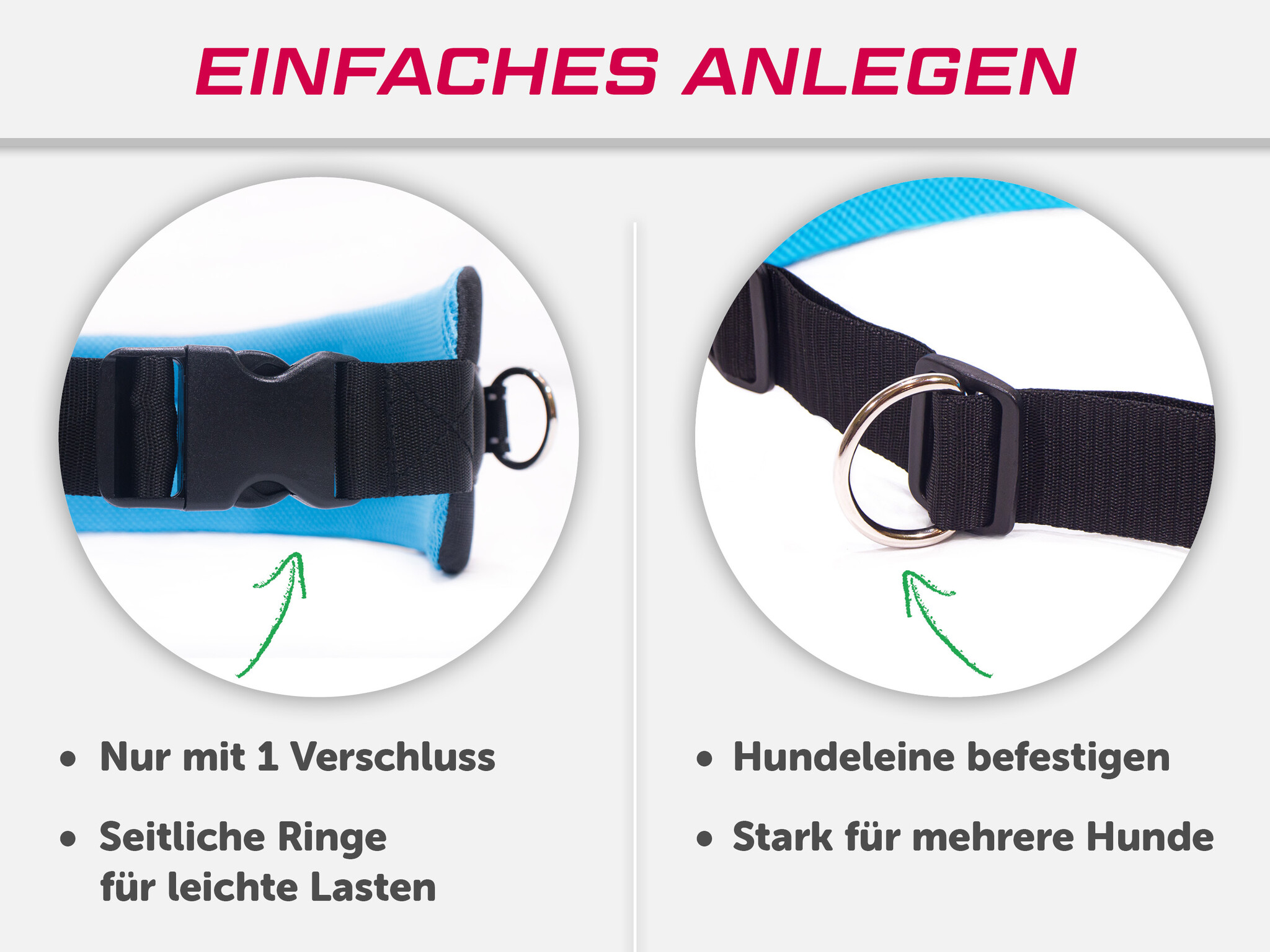 LASALINE Mains-libres chien marchant Courir jogging Ceinture - bleu clair Pedding / noir avec réflecteurs