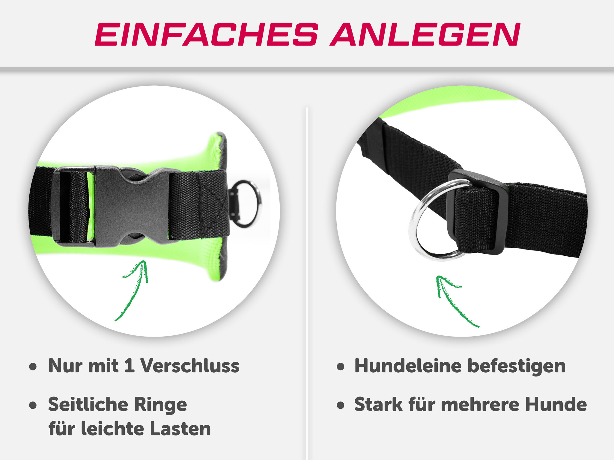 LASALINE Handsfree Dog Walking Running Jogging Waist Belt -  neon green Pedding/ black with reflectors