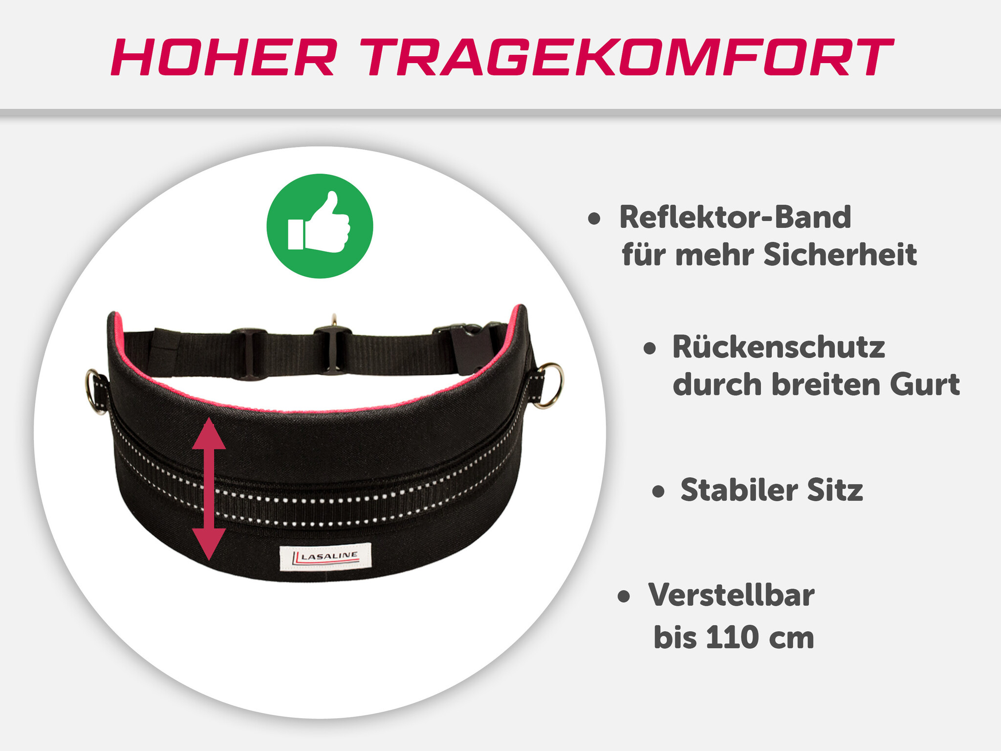 LASALINE LasaLine Canicross Jogging und Laufgürtel mit Reflektoren in Schwarz Neonpink