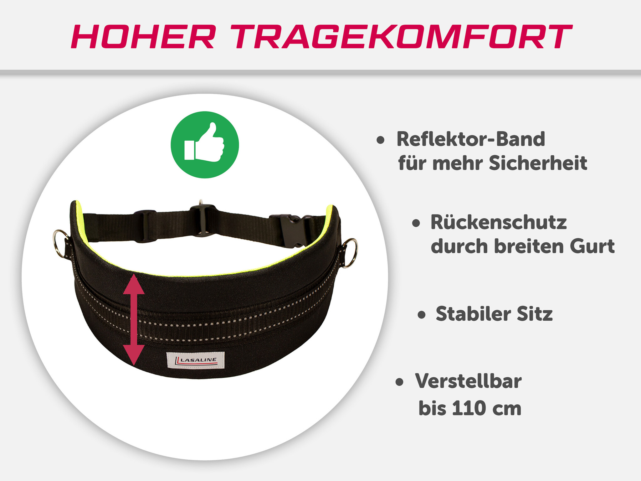 LASALINE Handsfree Dog Walking Running Jogging Waist Belt -  neon yellow Pedding/ black with reflectors