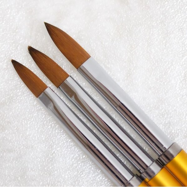 MPK Nails® Acrylpinsel im 3er Set, goldfarbener Griff