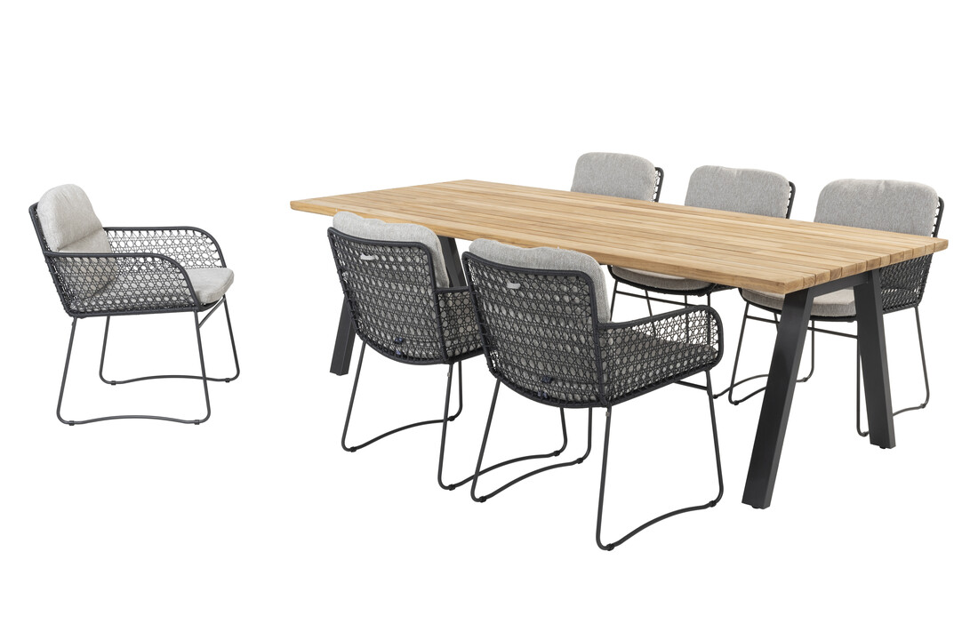 Aprilla dining antraciet + Ambassador teak tafel 240 cm