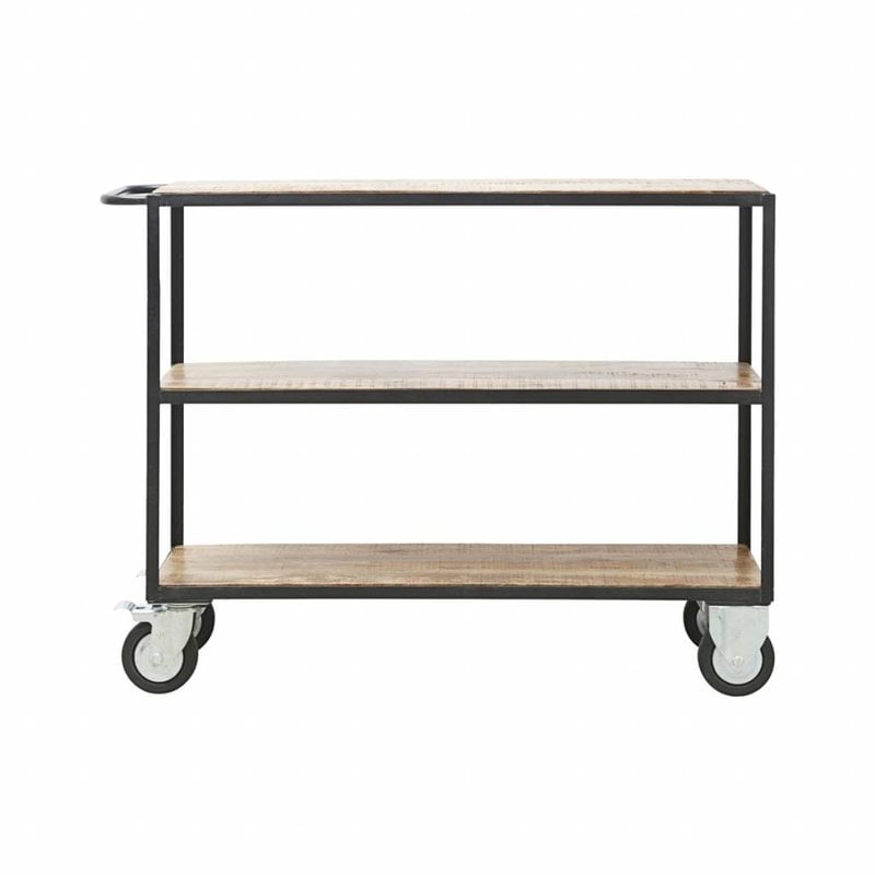 House Doctor-collectie Zwart metalen trolley met houten planken