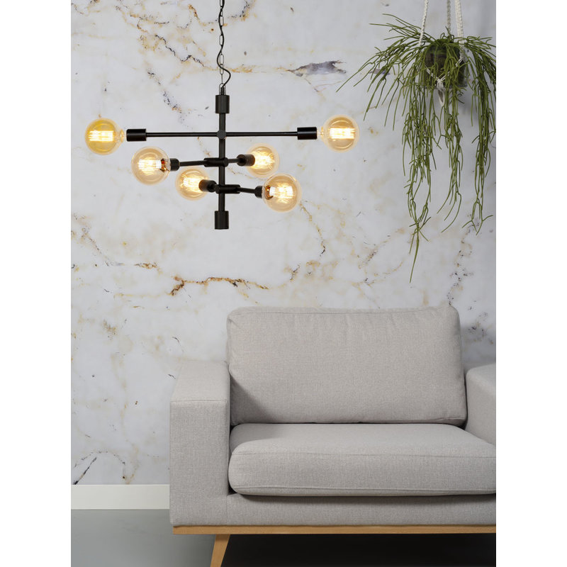 it's about RoMi-collectie Hanging lamp iron Nashville 6-arm, black