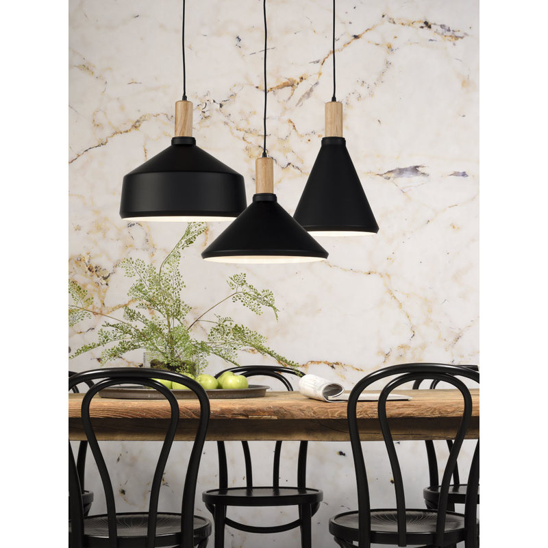 it's about RoMi-collectie Hanging lamp iron/wood Melbourne black/natural, S