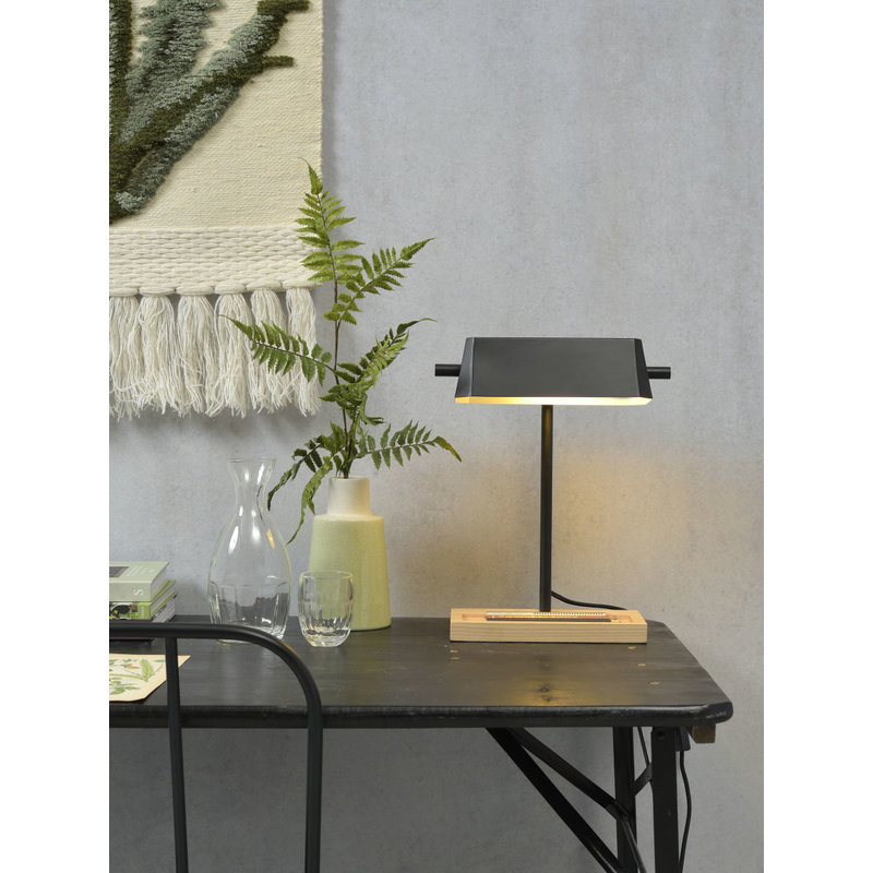 it's about RoMi-collectie Tafellamp ijzer/hout Cambridge zwart/naturel