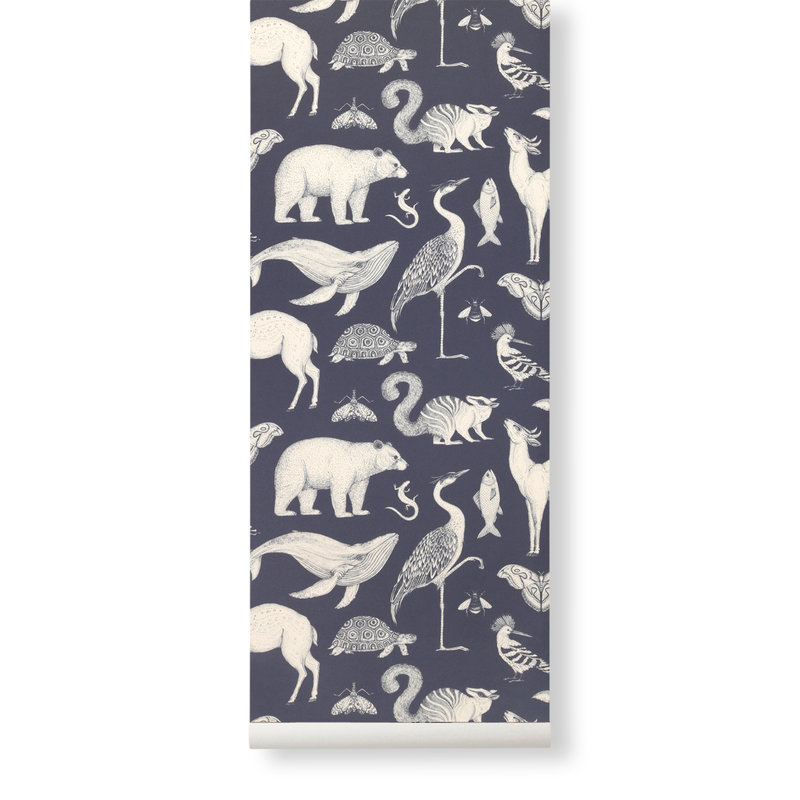 ferm LIVING-collectie Katie Scott Wallpaper - Animals - Blue
