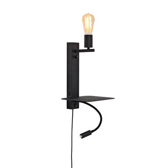 it's about RoMi Wandlamp Florence plank+usb+leeslamp zwart