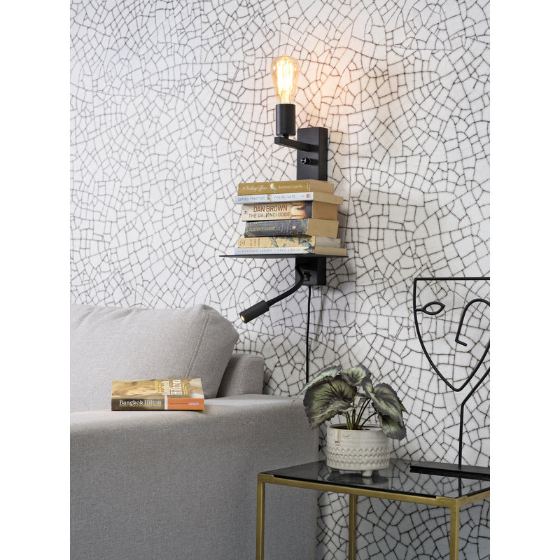 it's about RoMi-collectie Wall lamp Florence shelf+usb+reading light black