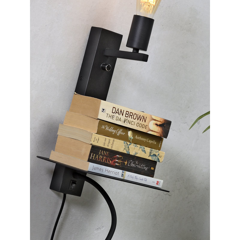it's about RoMi-collectie Wall lamp Florence shelf+usb+reading light black