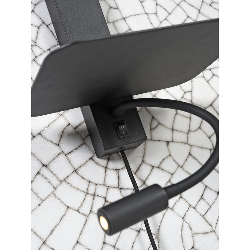 it's about RoMi-collectie Wall lamp Florence shelf+usb+reading light black