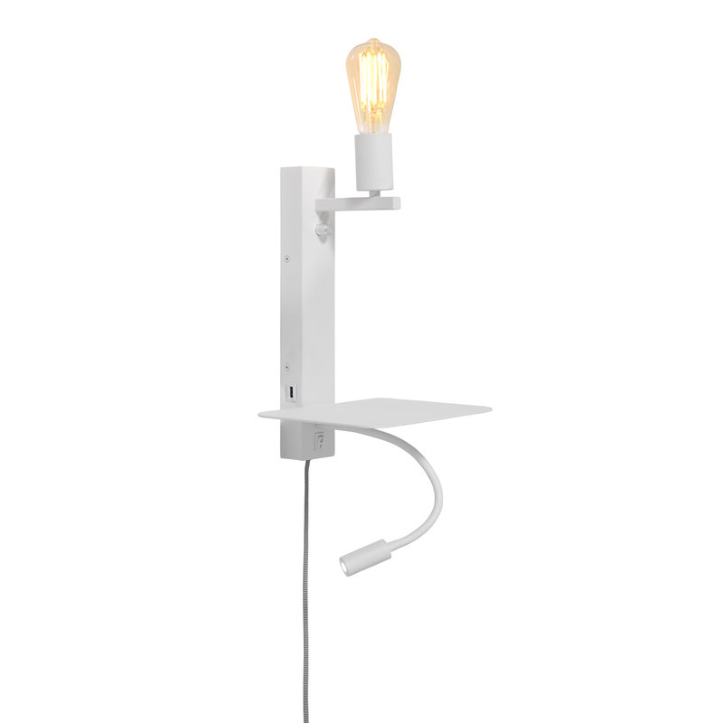 it's about RoMi-collectie Wall lamp Florence shelf+usb+reading light white