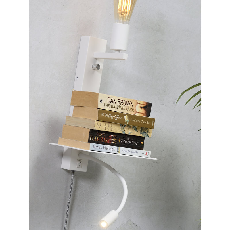 it's about RoMi-collectie Wandlamp Florence plank+usb+leeslamp wit