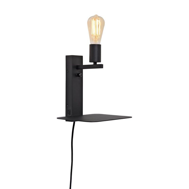 it's about RoMi-collectie Wall lamp Florence shelf+usb black