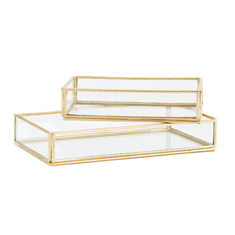 Madam Stoltz-collectie Rectangular glass tray - Gold, clear