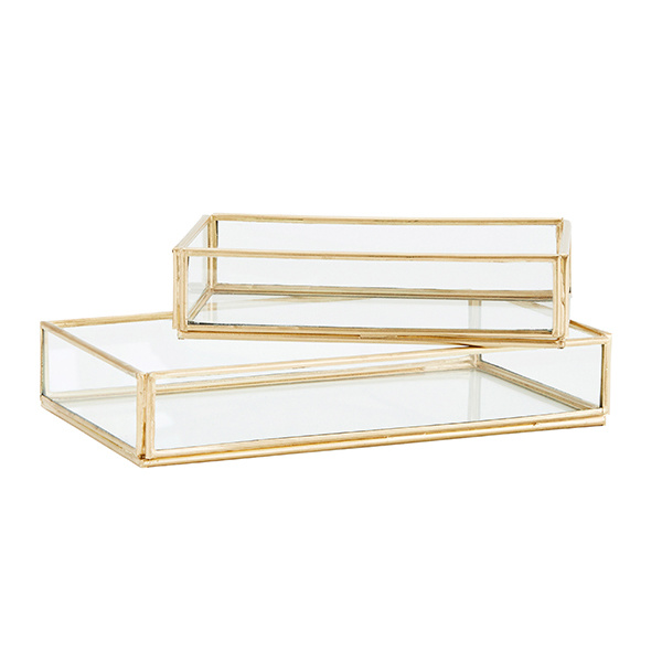 Madam Stoltz-collectie Tray glas goud - set v. 2 - 13,5x8x3 / 18x10x3