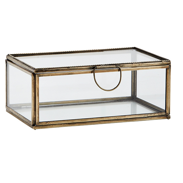 Madam Stoltz-collectie Glazen box antiek brass 16x10x7 cm