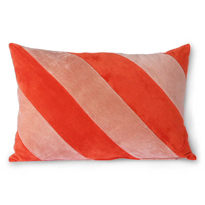 HKliving-collectie Striped velvet cushion red/pink (40x60)