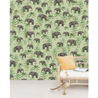 Creative Lab Amsterdam Oscar the Elephant Green Wallpaper Mural