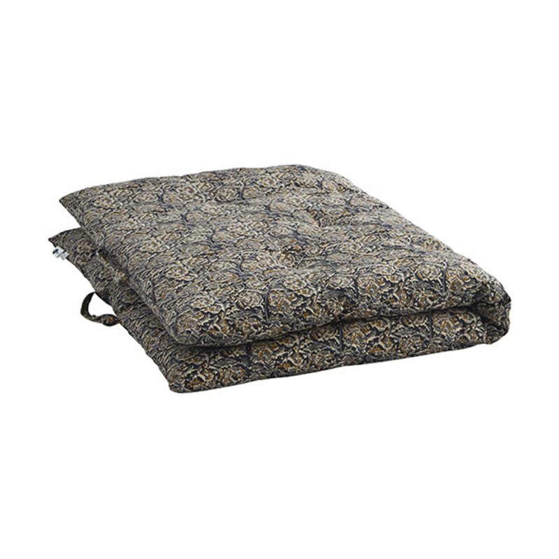 Madam Stoltz-collectie Printed cotton mattress Black, beige, mustard, blue, grey 80x120 cm