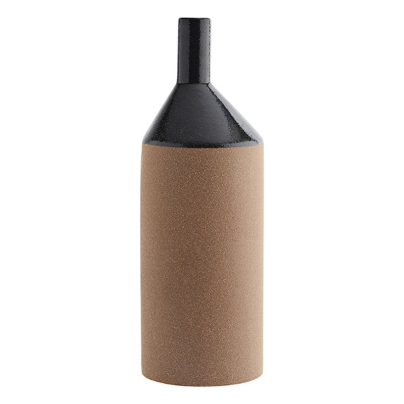 Madam Stoltz-collectie Stoneware vase  Sandstone, black D:14x40 cm