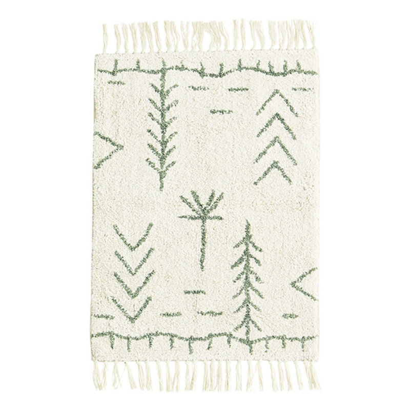 Madam Stoltz-collectie Tufted cotton bath mat Ivory, jade 60x90 cm