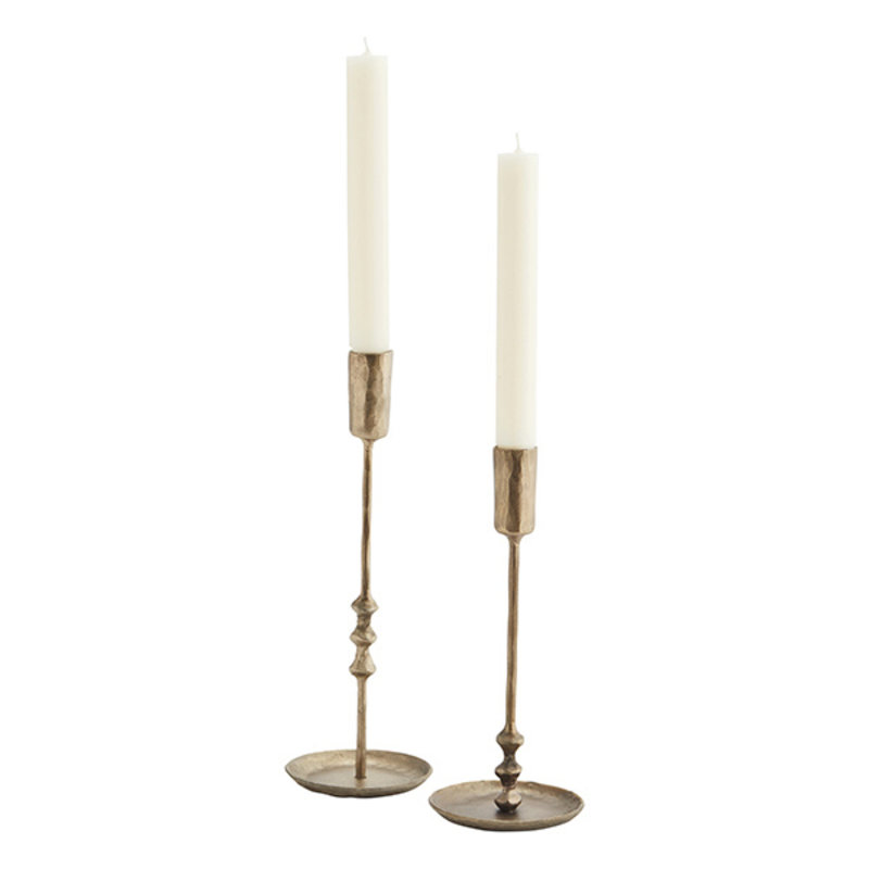 Madam Stoltz-collectie Hand forged candle holders Brass H:23/28 cm