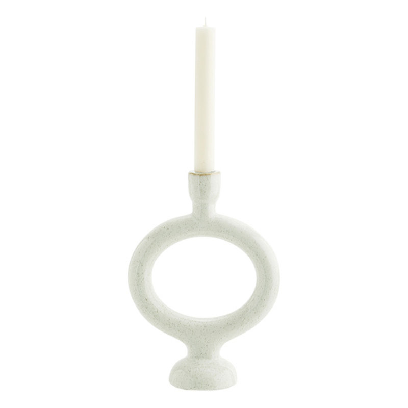 Madam Stoltz-collectie Stoneware candle holder Off white H:27,5 cm