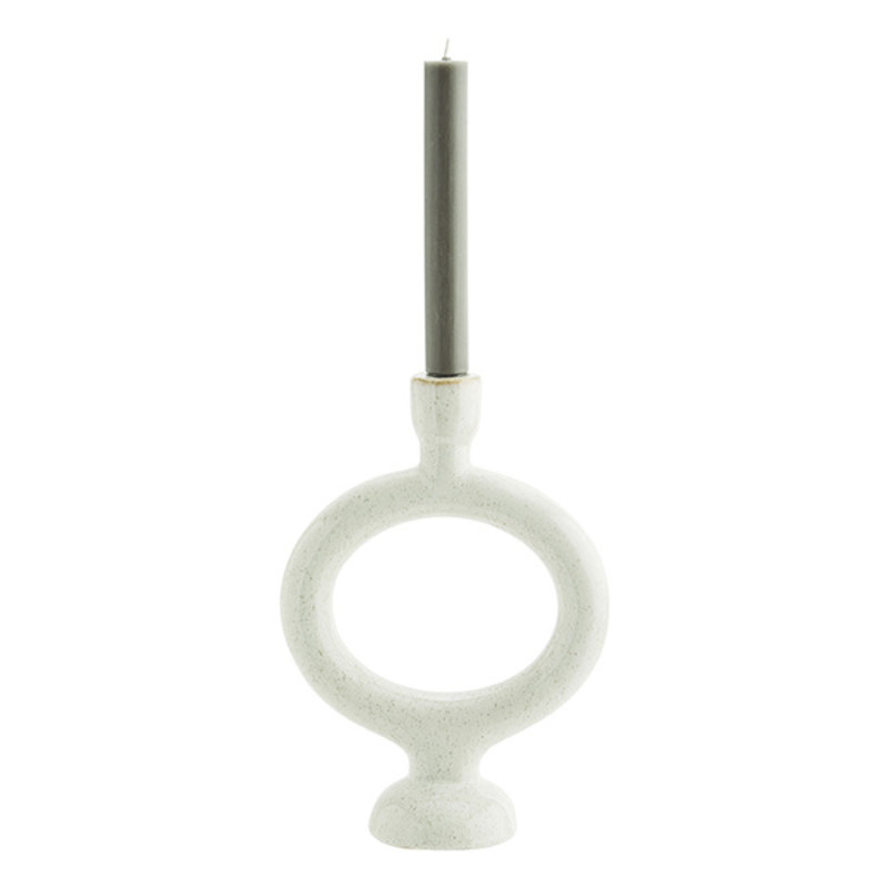 Madam Stoltz-collectie Stoneware candle holder Off white H:27,5 cm