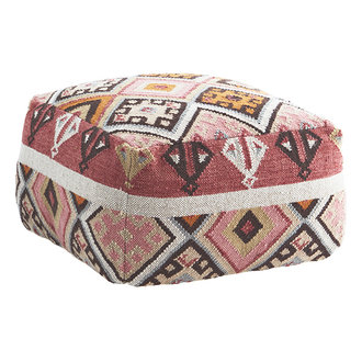 Madam Stoltz Woven wool pouf Raspberry, coral, brown, orange, sand, beige, grey 60x60x35 cm