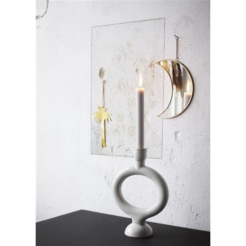 Madam Stoltz-collectie Stoneware candle holder Off white H:27,5 cm