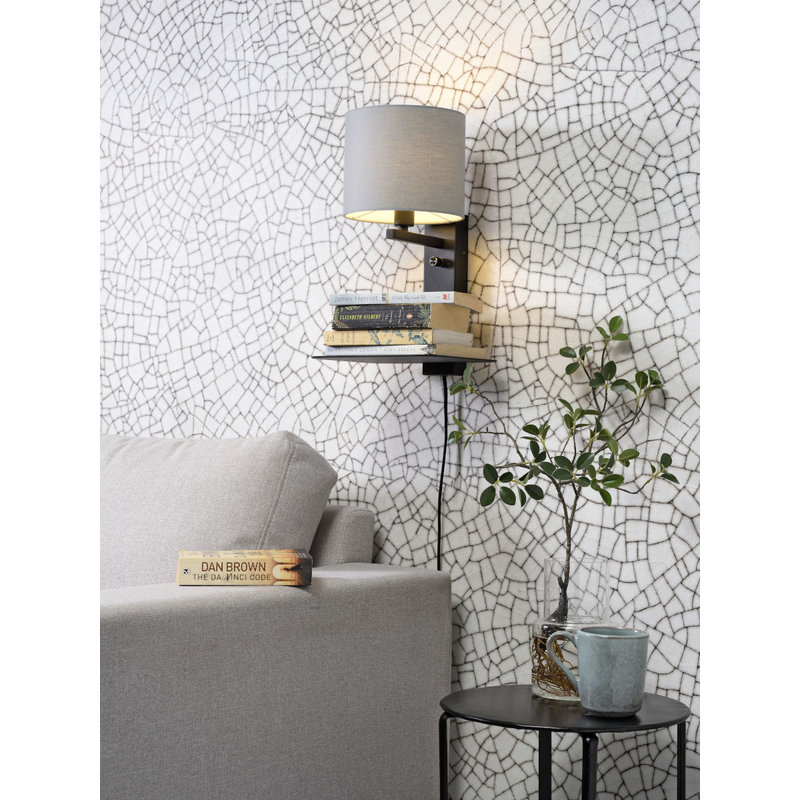 it's about RoMi-collectie Wall lamp Florence shelf+usb+shade 1815 l.grey
