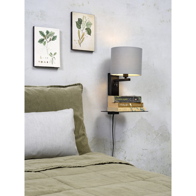 it's about RoMi-collectie Wall lamp Florence shelf+usb+shade 1815 l.grey