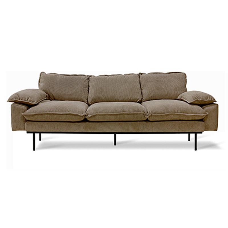 HKLIVING-collectie Retro sofa: 3-seats, corduroy rib, brown