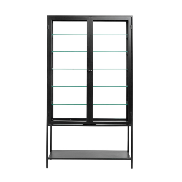 Nordal-collectie Vitrinekast NANDA zwart metaal - 2 deuren