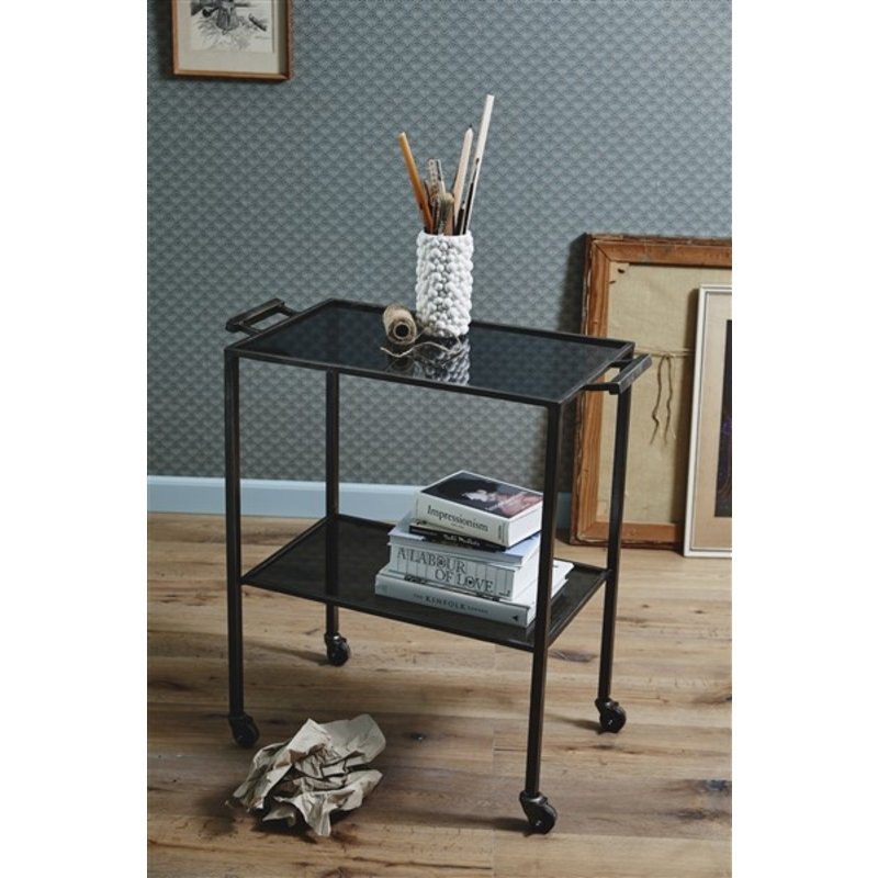 Nordal-collectie TONE trolley w/2 shelves, black glass