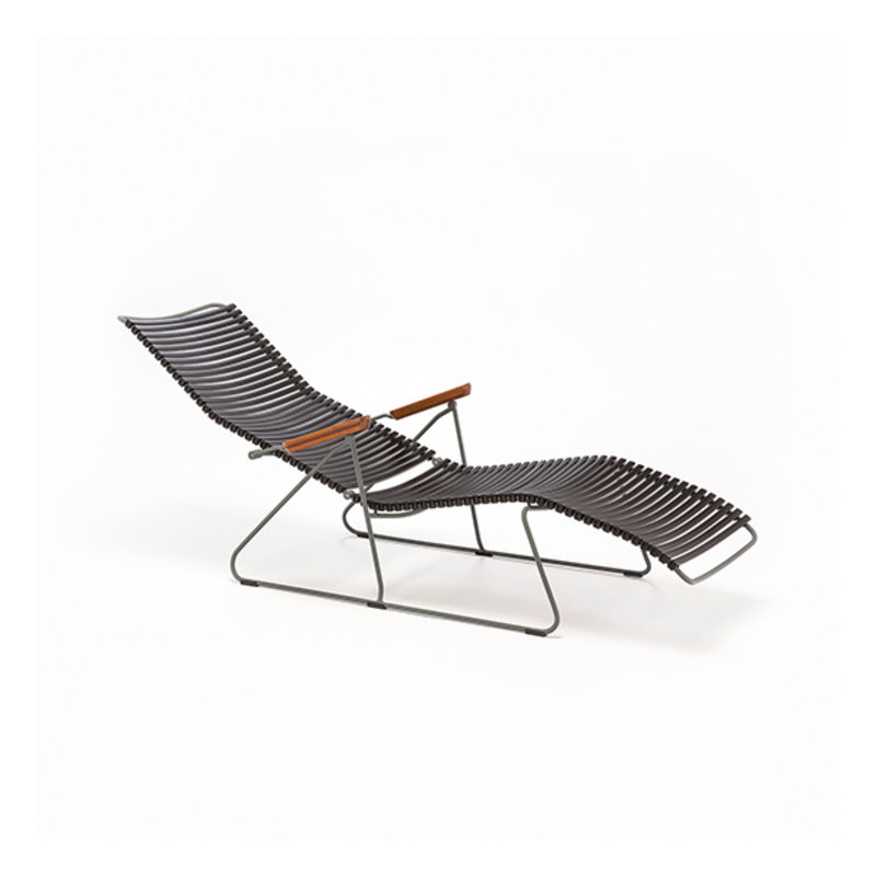 Houe-collectie CLICK sunlounger ligstoel met bamboe armleuning donkergroen