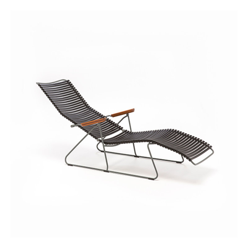 Houe-collectie CLICK sunlounger ligstoel met bamboe armleuning donkergroen