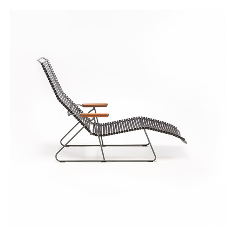 Houe-collectie CLICK sunlounger ligstoel met bamboe armleuning zwart