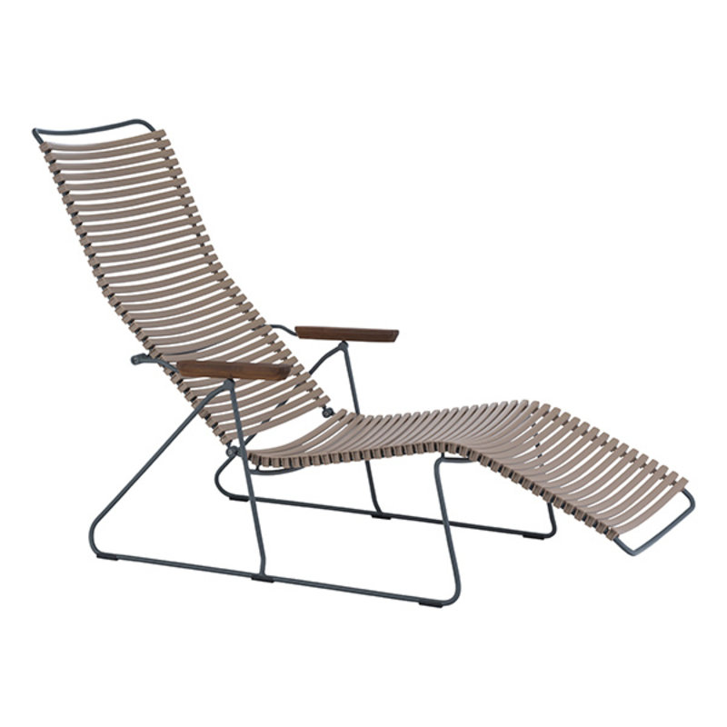 Houe-collectie CLICK sunlounger ligstoel met bamboe armleuning zand