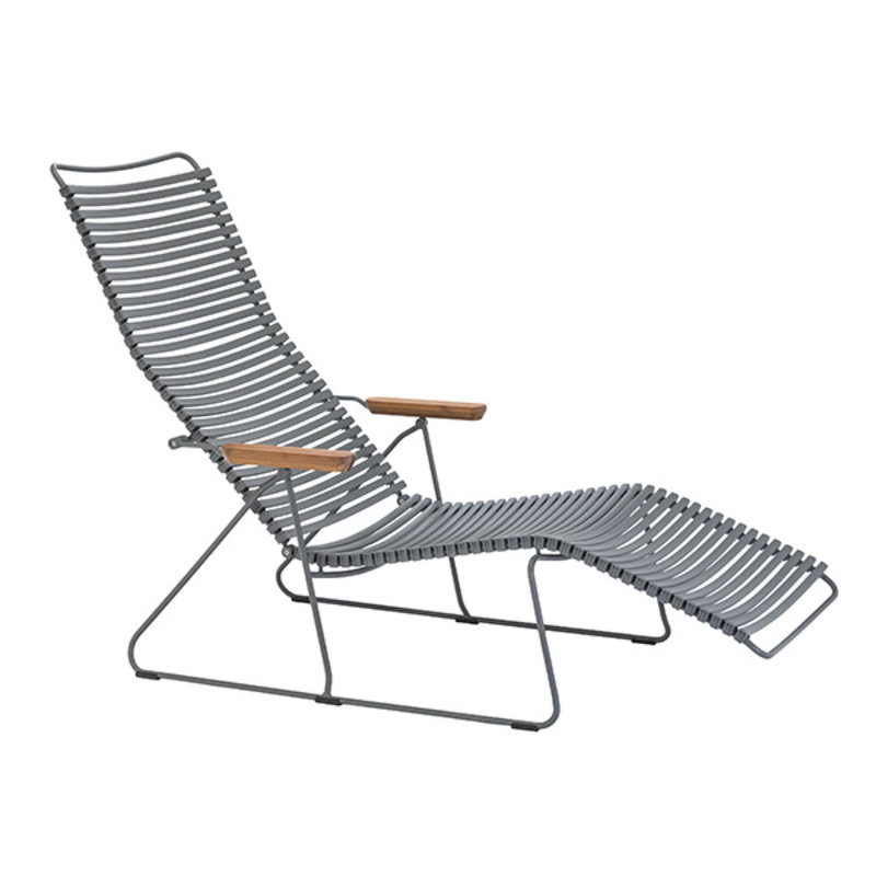 Houe-collectie CLICK sunlounger ligstoel met bamboe armleuning donkergrijs