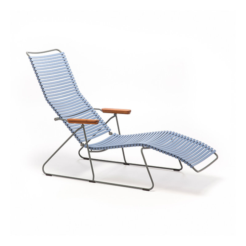 Houe-collectie CLICK sunlounger ligstoel met bamboe armleuning blauw