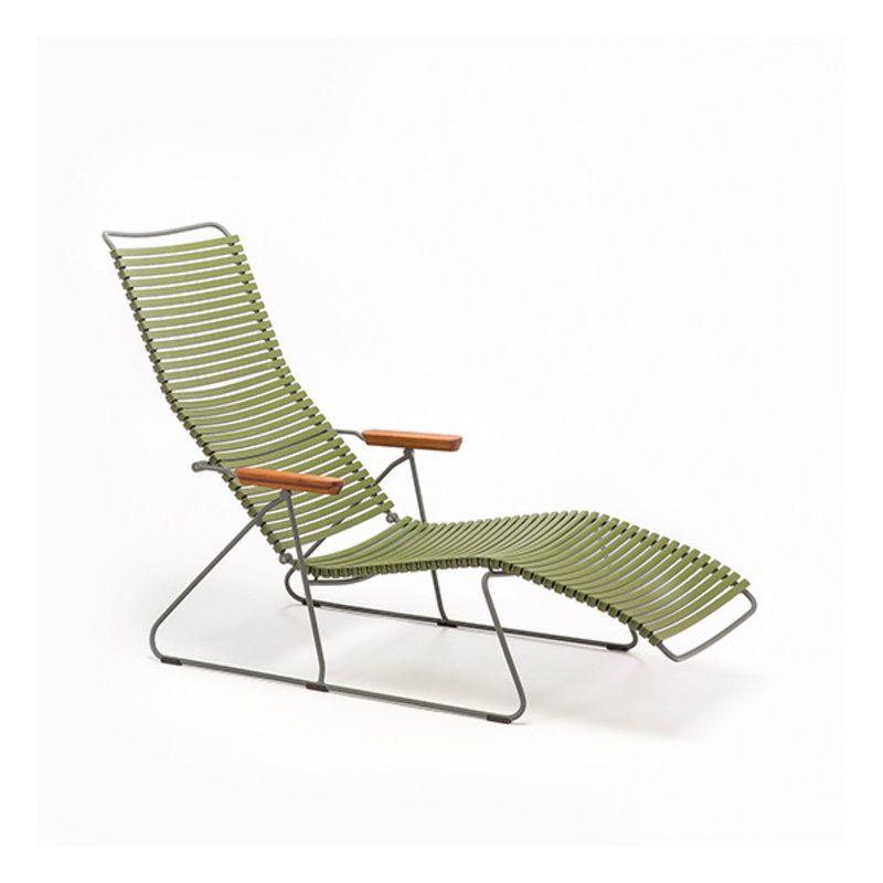 Houe-collectie CLICK sunlounger ligstoel met bamboe armleuning olijfgroen